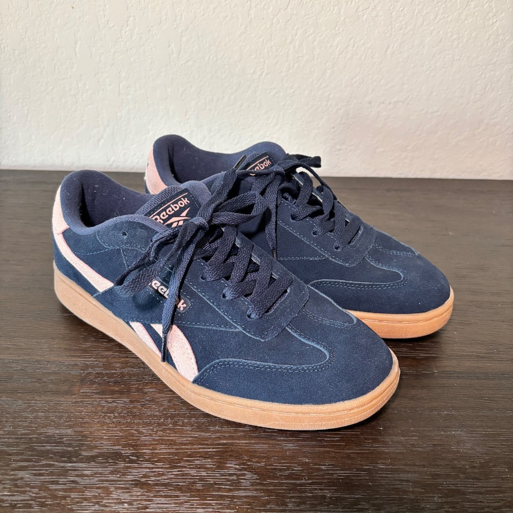 Reebok Sneakers Forte Lounger 7.5 Suede Navy Pink Retro Streetwear Casual
